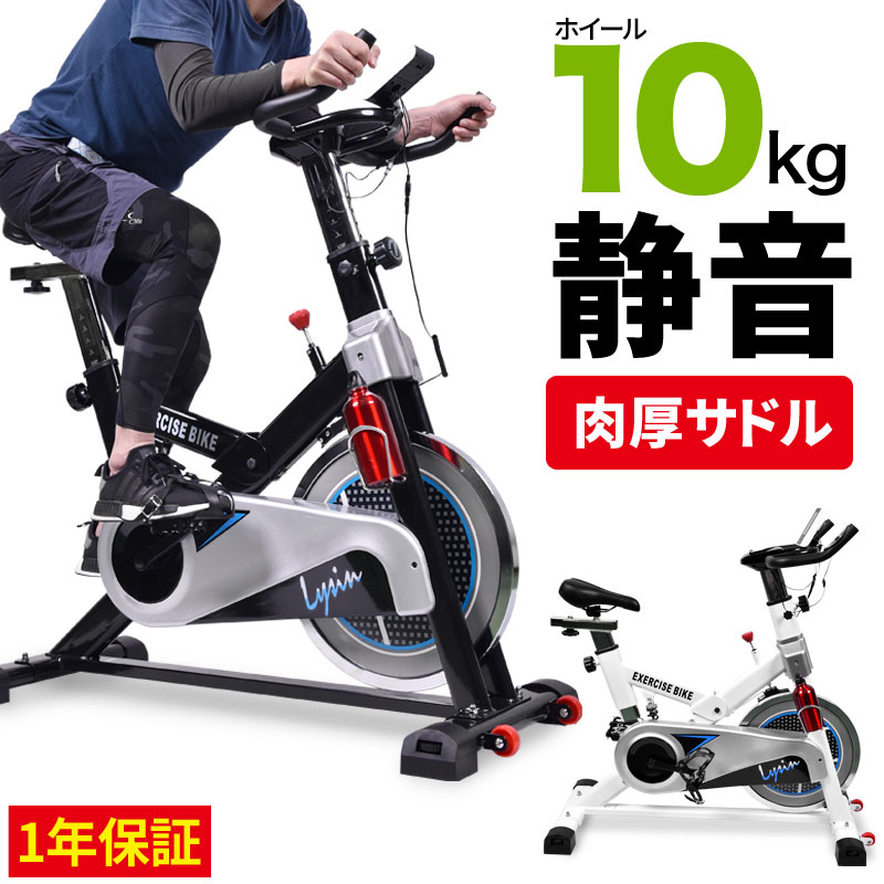 スピンバイク フィットネスバイク 静音 10kgホイール 家庭内用 室内用 小型サイズ ライシン ルームバイク LS-9002T 【1年保証】